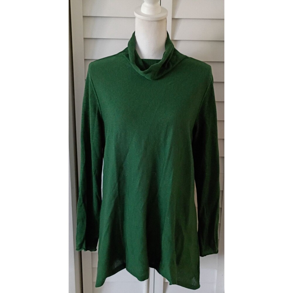 Eileen Fisher Merino Wool turtleneck tunic sweater green M